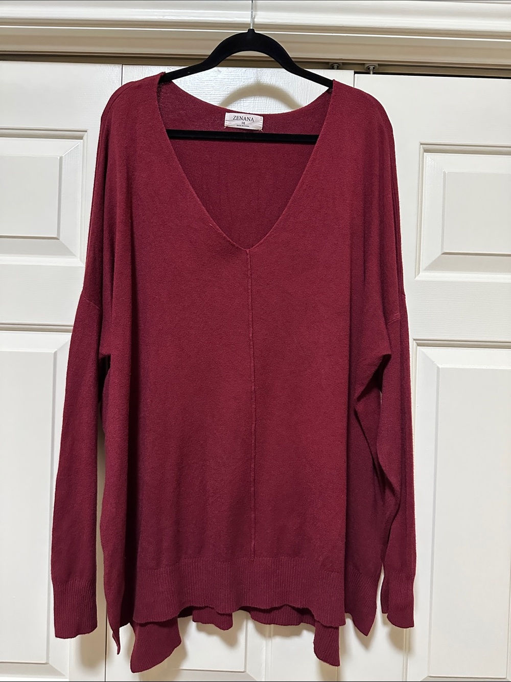 Zenana Outfitters V-Neck Oversized Sweater - Wine